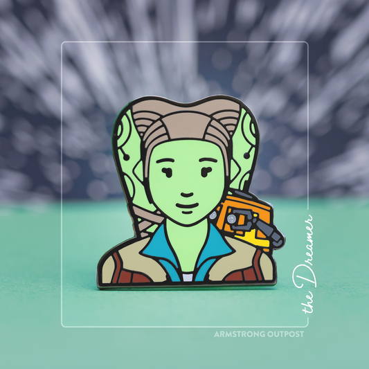 Black nickel pin with a twi'lek character design